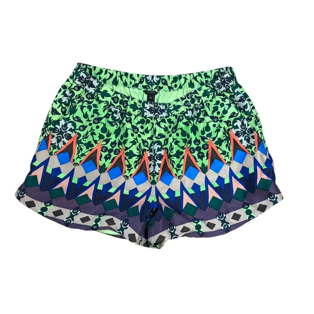 J.Crew Womens Silk Geometric Resortwear  Border‎ Print Shorts Green Blue 00